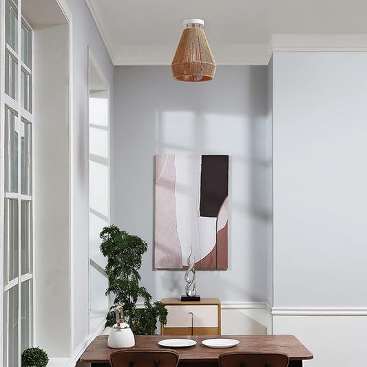 GLOBE Electric 65894 1-Light Flush Mount Ceiling Light, Matte White, Twine Shade