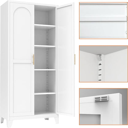 Ball & Cast 61″Tall Freestanding Kitchen Pantry Cabinet,Versatile Metal Storage Cabinet w/Adjustable Shelves & Doors,Pantry Cabinet for Kitchen and Dining Room,White