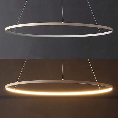 JONATHAN Y 35" Beige Modern Integrated LED Pendant Light, Dimmable Round Hoop Chandelier for Kitchen Island, Dining Room, Adjustable Height Metal Hanging Light (JYL7220H)