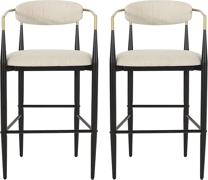 Modern Dining Chairs Set of 2, Fabric Upholstered Dining Room Chairs Stylish Kitchen Chairs,2 Counter Height Bar Stools with Backs, Kitchen Island Seating with Iron Legs, 260lbs Capacity,Beige