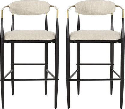 Gecheer Bar Stools Set of 2 with Backs, 29.75" Height for Kitchen Island, Beige Fabric & Iron Frame, 260 lbs Capacity Multiple Family Members can use it for Daily Dining, Resting YHS-N779P248198B