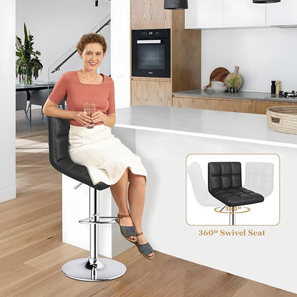 ERGOSEAT 6-Squares Back with Double Needle Adjustable Bar Stools, Set of 2, Black