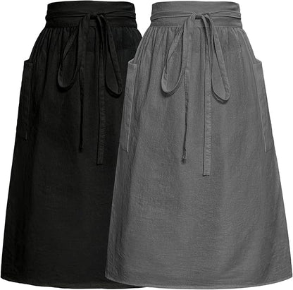Cityelf Cotton Linen Half Apron for Women Vintage Waist Apron Ruffle Plain Bright Color for Cooking Painting Artwork