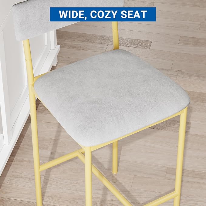 GAOMON Dining Table Set for 2, Counter Height Kitchen Table and Chairs, Bar Table Set with 2 Upholstered Bar Stools, 3 Piece Dining Room Table Set for Small Space, Apartment, Gold