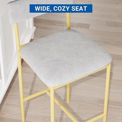 GAOMON Dining Table Set for 2, Counter Height Kitchen Table and Chairs, Bar Table Set with 2 Upholstered Bar Stools, 3 Piece Dining Room Table Set for Small Space, Apartment, Gold