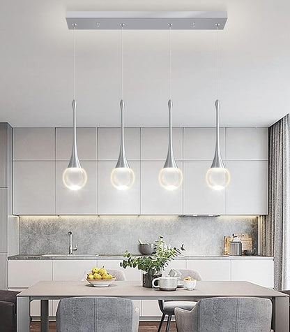Rectangular Crystal Pendant Light for Kitchen Island 4 Light Dimmable Crystal Chandelier Lighting Fixtures with Remote for Dining Room Living Room Silver