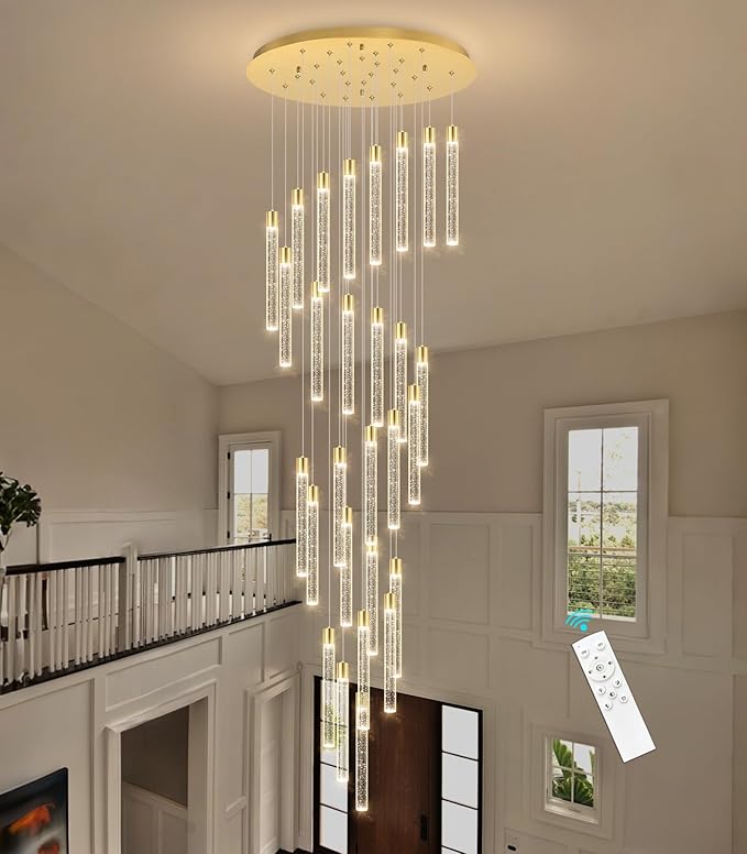 28-Light Long Large Modern Led Crystal Chandeliers Modern Spiral Chandeliers High Ceilings Chandelier for Staircase Foyer Gold