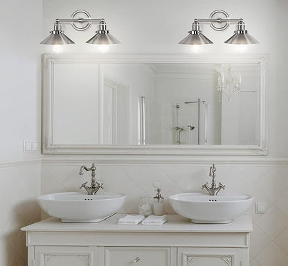 JONATHAN Y 17.5" Nickel 2-Light Industrial Farmhouse Metal Vanity Light Wall Sconce, Metal Shade for Bathroom Mirror, Kitchen, Entryway, LED Bulb Included (JYL7427B)