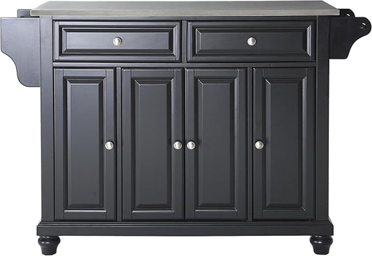 Crosley Furniture Cambridge Stainless Steel Top Rolling Kitchen Island Storage Cart, Spice Rack, Black