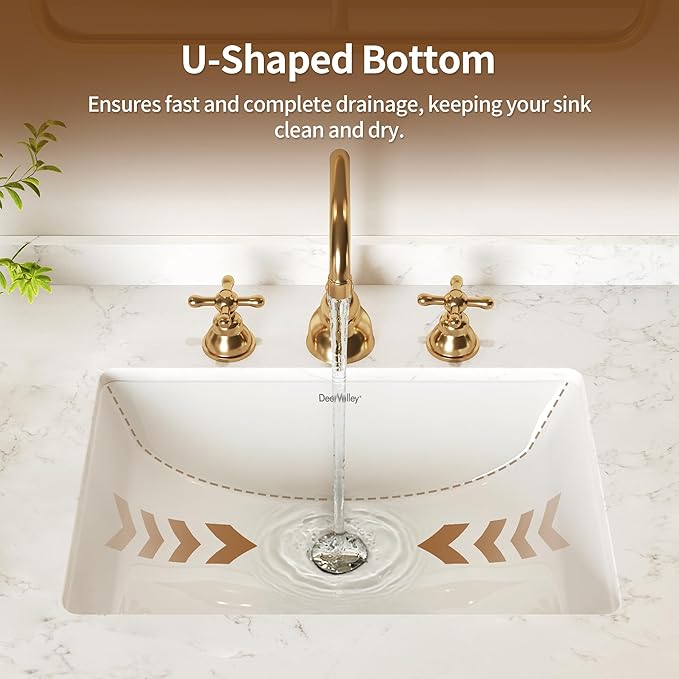 DeerValley DV-1U101 Ally Undermount Bathroom Sink Rectangular, 21'' x 14.72'' Vessel Sink Undermount Bathroom Sink White Ceramic Lavatory Vanity Vessel Sink with Overflow