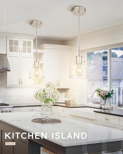 Brushed Nickel Pendant Lights Kitchen Island, 6" Pendant Light Fixtures Over Island with Clear Glass Shade, Modern Kitchen Island Lighting for Dining Room Entryway, PL124-BN-G-1PK