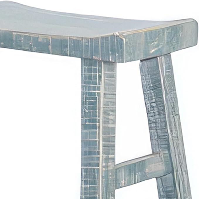 Rena Bar Height Bench- 33 Inch Rustic Seagrass Green Mahogany Wood