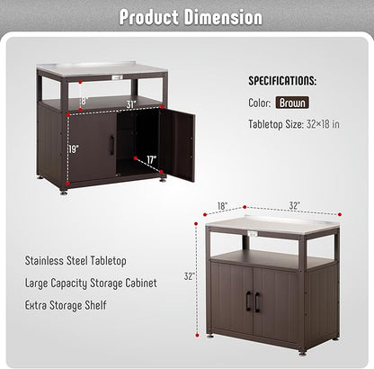 Feasto Garden Potting Bench with Storage, Outdoor Potting Table & Garden Work Bench for Plants, Horticulture, Outdoor Potting Station with Stainless Steel Tabletop, Outdoor Work Table