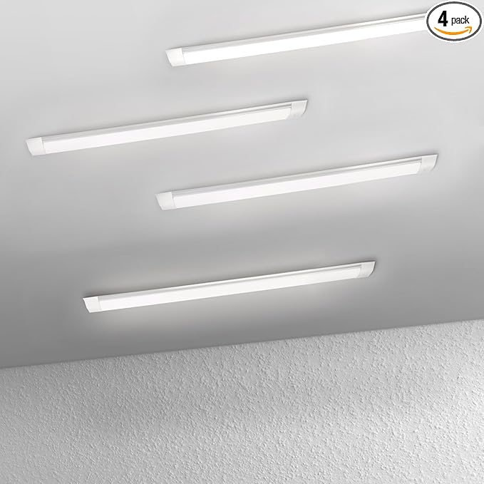 4-Pack 3FT LED Batten, Close to Ceiling Light fixtures, 30W, Ultra-Thin Day Light, 4000K, IP20, LED Ceiling Light for Garage, Stores, Warehouse, Office, Corridor, supermarkets, etc.