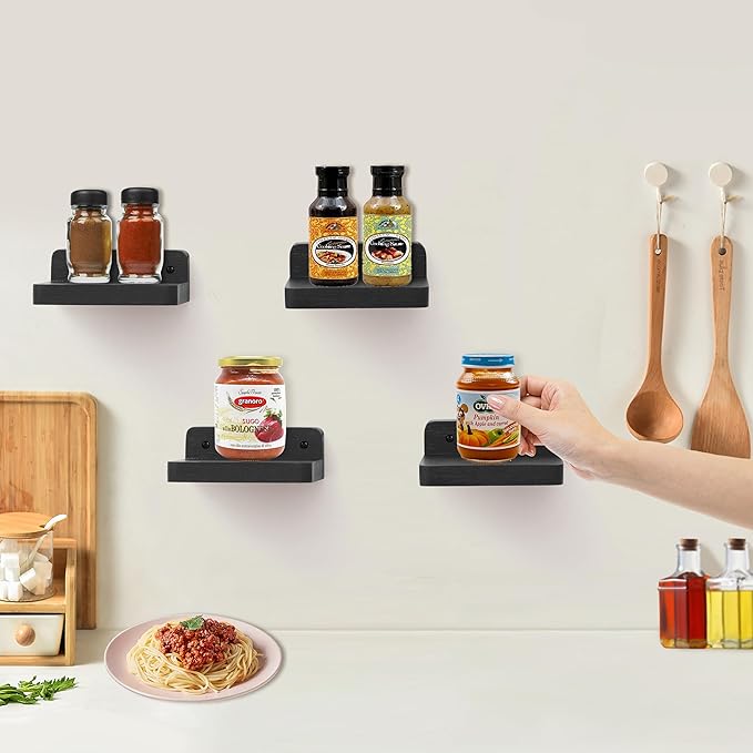 Small Floating Shelf, 4x4 Inch Display Ledges for Wall,Mini Shelves,Rustic Wood Shelf for Bedroom Living Room Bathroom Kitchen (8, Black)
