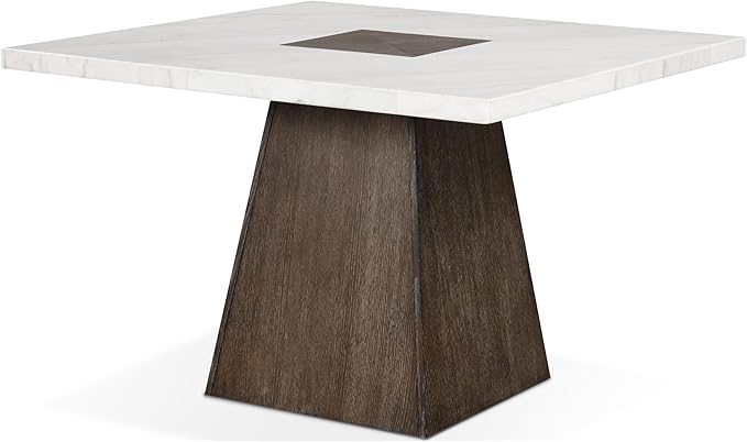 Furniture of America Rafferty Modern Solid Wood 54-inch Square Counter Height Dining Table with Genuine White Marble Tabletop and Tapered Pedestal Base, for Home Kitchen, Living Room, Dark Walnut