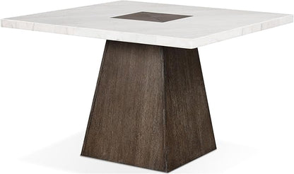 Furniture of America Rafferty Modern Solid Wood 54-inch Square Counter Height Dining Table with Genuine White Marble Tabletop and Tapered Pedestal Base, for Home Kitchen, Living Room, Dark Walnut