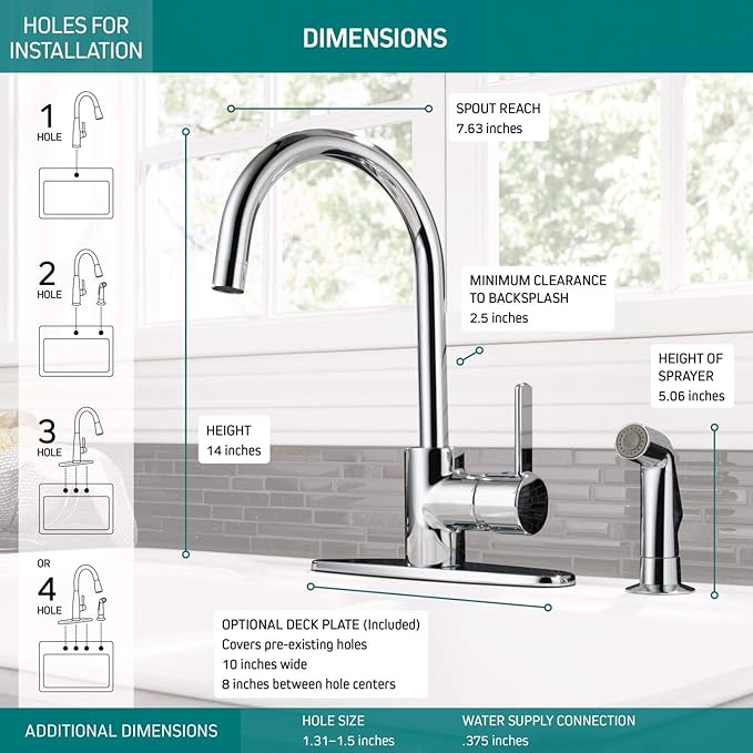 Peerless Precept Single-Handle Kitchen Sink Faucet with Side Sprayer, Chrome P199152LF