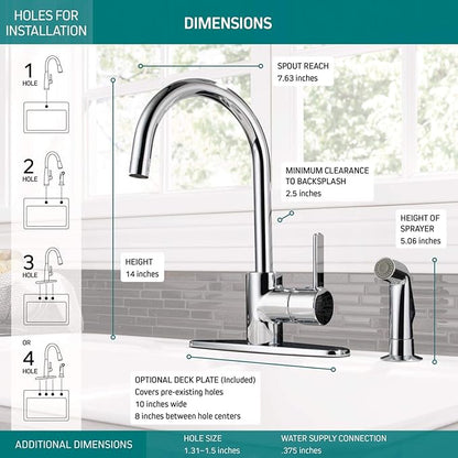 Peerless Precept Single-Handle Kitchen Sink Faucet with Side Sprayer, Chrome P199152LF