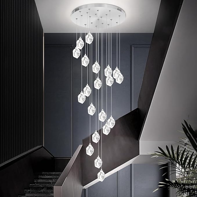 20-Light Modern Crystal Chandeliers for Staircase Foyer High Ceilings Chandeliers Long Spiral Crystal Chandeliers,K9 Crystal Drop Chandelier D28XH135inch