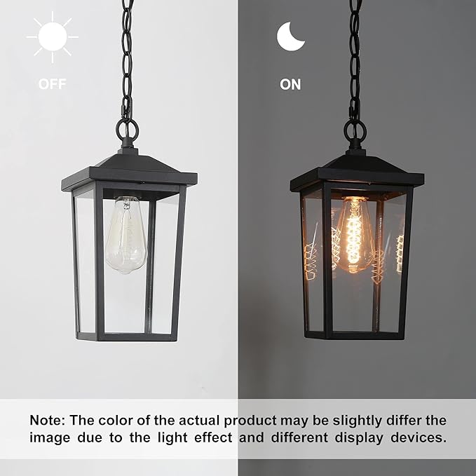 Outdoor Pendant Light Fixture, Farmhouse Exterior Anti-Rust Hanging Lights with Adjustable Chain, Black Ceiling Outdoor Light with Clear Glass, Hanging Lantern for Front Door, Entry, Porch, and Gazebo