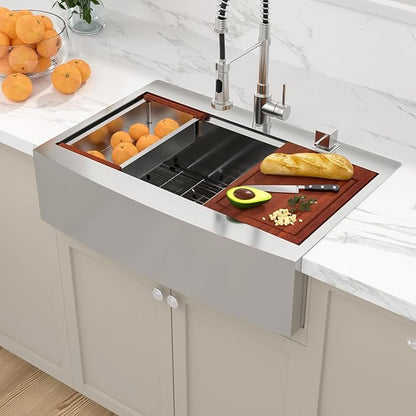 Sarlai 33 Farmhouse Kithchen Sink - 33 x 22 Inch Apron Front Ledge Drop In Workstation16 Gauge Stainless Steel Single Bowl Top-mount Farm Sinks