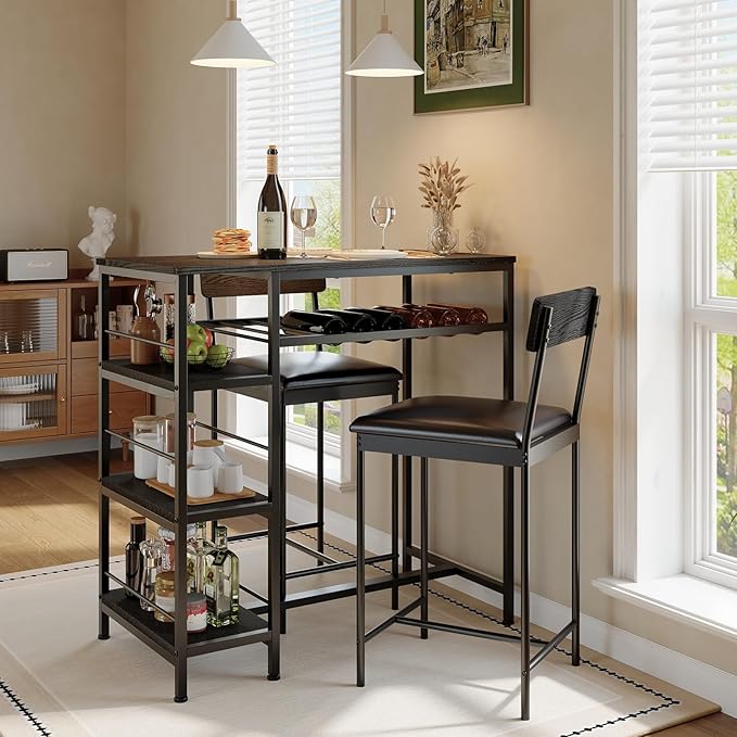 Garvee Dining Table Set for 2, Square Table and 2 Chairs Space Saving Compact Dinette Set for Small Spaces Kitchen Dining Room Apartment Breakfast Nook 29.1 x 29.1 x 30 in Black