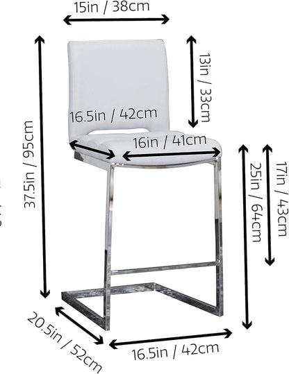 Sunset Trading Delta 24" Upholstered Barstools | Set of 2 Counter Height Stools | S-Shaped Chrome Cantilever Base | Light Gray Padded Upholstery | Dining Room, Home Bar, Pub, Kitchen Island Seating