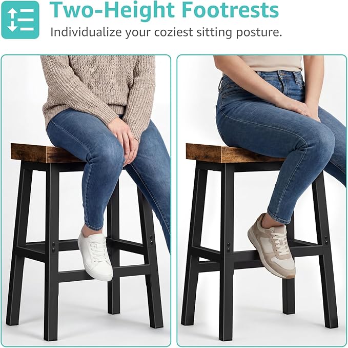 WINAZ Rustic Bar Stools, 24 Inch Barstools, Counter Height Stools with Footrest, Wooden Stool for Kitchen Island, Heavy Duty Backless Chair for Dining Table Farmhouse Outdoor 1 PC