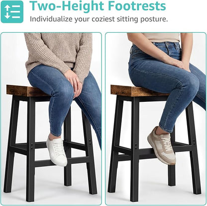 WINAZ Rustic Bar Stools, 24 Inch Barstools, Counter Height Stools with Footrest, Wooden Stool for Kitchen Island, Heavy Duty Backless Chair for Dining Table Farmhouse Outdoor 1 PC