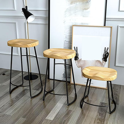 Rustic Backless Solid Wood Stools Set of 2, 45/65/75cm Counter Height stools with Metal Leg and Footrest, Chairs for Kitchen Island Dining Room,Black Legs-45cm