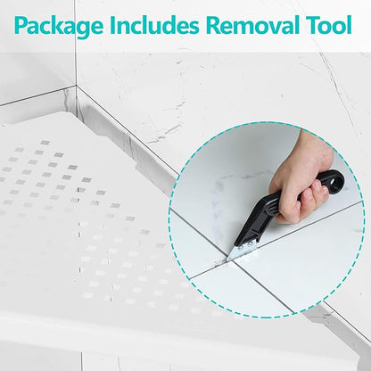 Qeke Bathroom Corner Shelf, Recessed 12" Shower Shelf Caddy, SUS304 Stainless Steel Shelf Wall Mount Triangular, No Drilling, Matte White