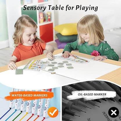 Easyego Sensory Table for Toddlers Kids Play Wooden Sand Water Table with Can DIY Creation Pegboard & Foldable Storage Bins for Indoor and Outdoor Use, Birthday Gifts for Boys and Girls - Wood Color