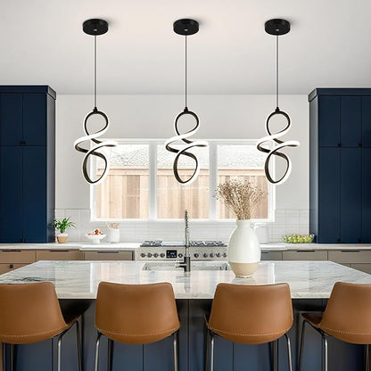 4000K Modern LED Pendant Lights, 24W LED Pendant Lights Kitchen Island Lighting, Black Adjustable Height Hanging Light Fixture for Kitchen Study Corridor Stairs Dining Room, 1 Pack