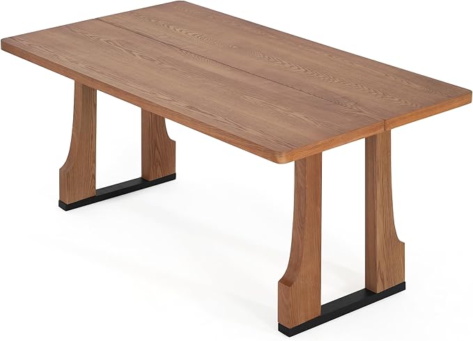 BROVAVE 63" Scratch-Resistant MDF Island Table, Rustic Dining Table with Farmhouse Pedestal, Mid Century Dining Table with Easy Cleaning for Kitchens & Apartments, Natural