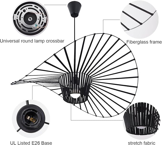 Modern Black Woven Chandelier, 39.37" Farmhouse Coastal Hat Pendant Light Fixtures Matte Black Handwoven Shade Boho Pendant Hanging Lamp for Kitchen Dining Room Bedroom Foyer Hallway
