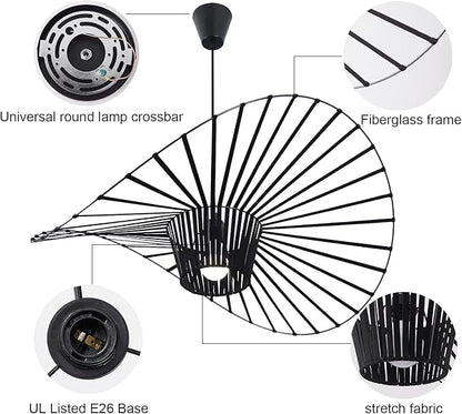 Modern Black Woven Chandelier, 39.37" Farmhouse Coastal Hat Pendant Light Fixtures Matte Black Handwoven Shade Boho Pendant Hanging Lamp for Kitchen Dining Room Bedroom Foyer Hallway