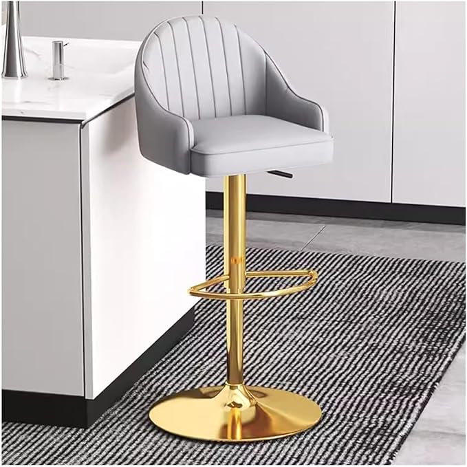 Adjustable Stools with Back and Arm, Swivel Faux Leather Kitchen Island Stools, Counter Height Chairs with Metal Base for Dining Room