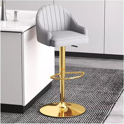 Adjustable Stools with Back and Arm, Swivel Faux Leather Kitchen Island Stools, Counter Height Chairs with Metal Base for Dining Room