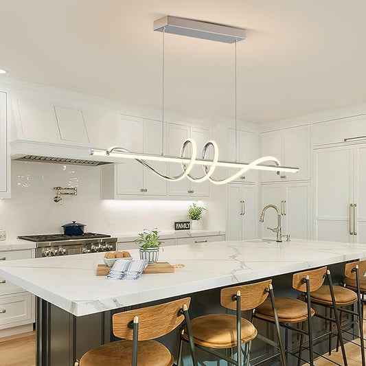 Modern LED Pendant Lights Kitchen Island,3000k-6000K Adjustable Color Dining Room Light Fixture,Dimmable with Remote Control Aluminum for Kitchen, Living, Dining,Bedroom(39in Chrome Silver