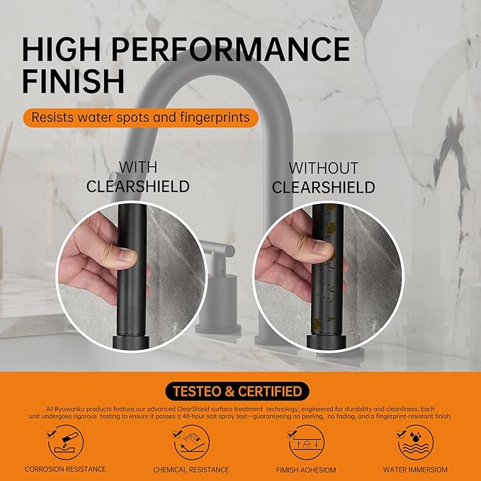 Ryuwanku Matte Black Pull Down Bathroom Faucet with Pop-up Drain, 8 inch Widespread Bathroom Faucet 3 Hole with Pull Down Sprayer 2 Modes. 8'' Matte Black Bathroom Faucet with Supply Lines