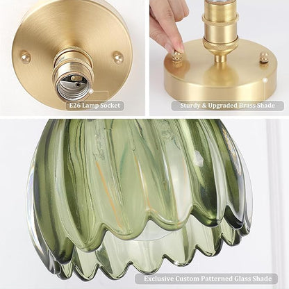 Shenmoyl Semi Flush Mount Vintage Lights - Gold Hallway & Porch, 4.72" Base Modern Ceiling Light Fixture, Green Tulip Glass, Bulb Included