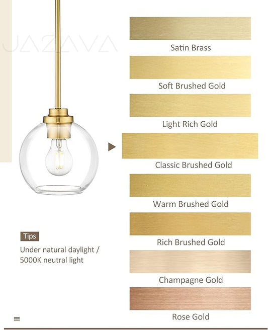 Gold Cluster Pendant Light, 3-Light Globe Hanging Light Fixture, Kitchen Island Lighting with Clear Glass for Dining Room Living Room Laundry Entrance Foyer, ZCPL101BG-3C