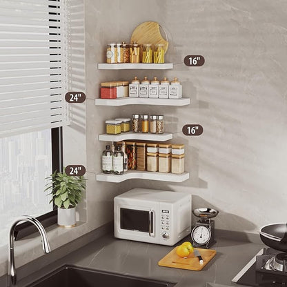 SAUMONIERES Corner Floating Shelves 24 Inch Wall Mount Shelf Solid Wood for Bedroom Bathroom Kitchen Storage Set of 2, White
