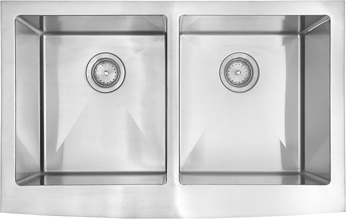 MSI 33 inch Undermount 50/50 Double Bowl Farmhouse Apron Stainless Steel Kitchen Sink and Strainer, 16 Gauge