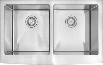 MSI 33 inch Undermount 50/50 Double Bowl Farmhouse Apron Stainless Steel Kitchen Sink and Strainer, 16 Gauge