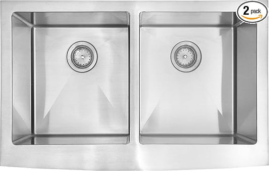 MSI 33 inch Undermount 50/50 Double Bowl Farmhouse Apron Stainless Steel Kitchen Sink and Strainer, 16 Gauge
