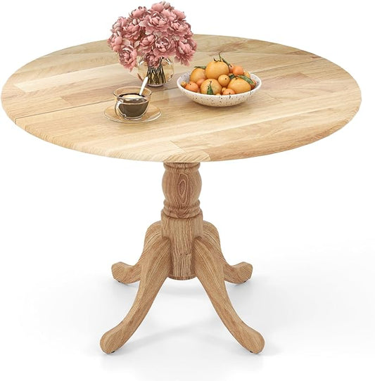 Giantex 39-Inches Round Dining Table for 4 with Legs, 220 Lbs Capacity, Rubber Wood Kitchen Table for Dinette, Dining Room, Living Room, Restaurant, Dinner (Natural)