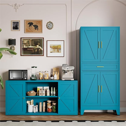 LCAOPC 71" Tall Pantry Storage Cabinet with Drawer and Adjustable Shelves, Freestanding Tall Kitchen Cupboard Storage Cabinet for Kitchen,Dining Room, Living Room, Blue