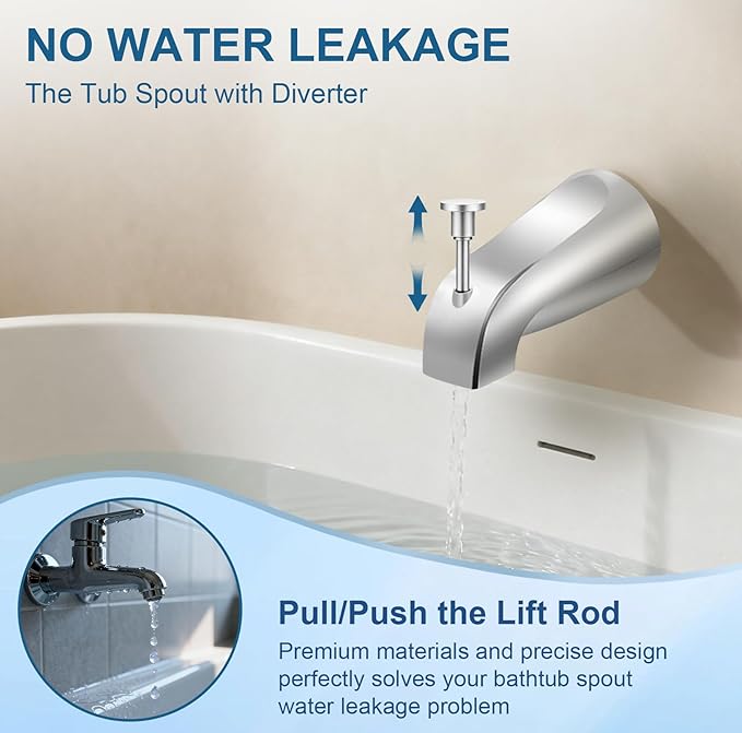 Universal Tub Spout for 1/2" Copper Pipe, 1/2" IPS and 3/4" IPS, Bathtub Spout with Diverter and Adapter and Hex Wrench (Chrome)